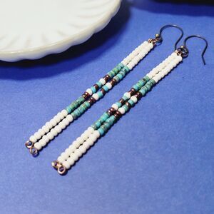 seed bead earrings 680d#mfs Seed beaded minimalist stick earrings sweater stripe